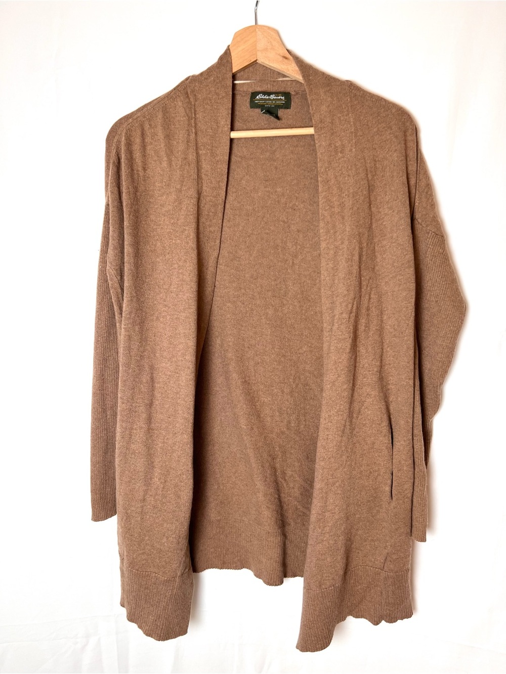 Eddie Bauer Open-Front Shawl Collar Cardigan — Camel Brown